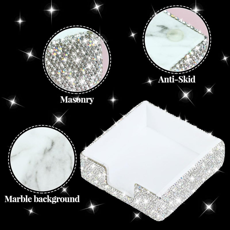 Buqoo Rhinestone Note Holder, Post It Note Dispenser Desk Organizer 4 x 4 Inches, Bling Postit Note Dispenser Post It Note Holder for Home Desk Office Supplies (Silver) - Image 5